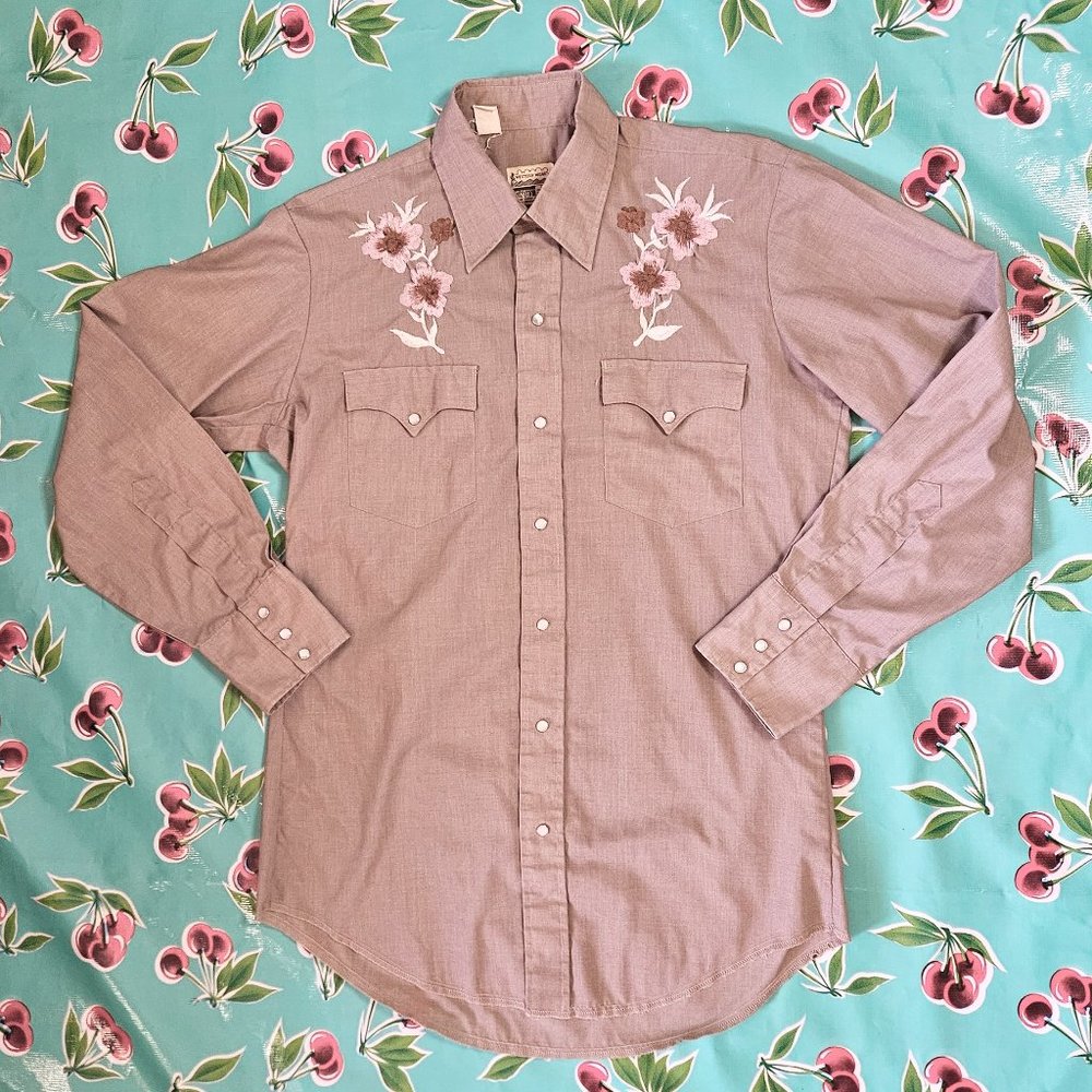 Vintage '70's Western Pearl Snap Shirt with Embroidery Size S